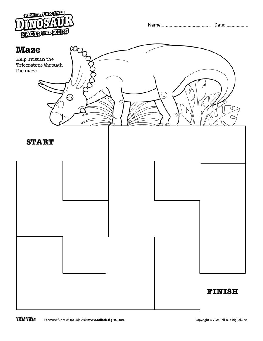 Dinosaur maze activity page